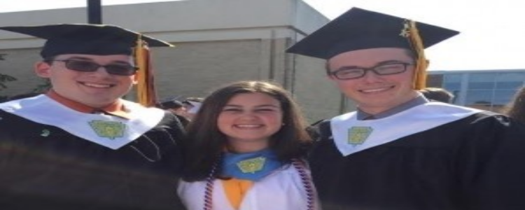 Co-Editors-in-Chief Tom Ballard (Left) and Harrison Blarr (Right) with Features Editor Sabrina White (Center) at graduation on 22nd June, 2015