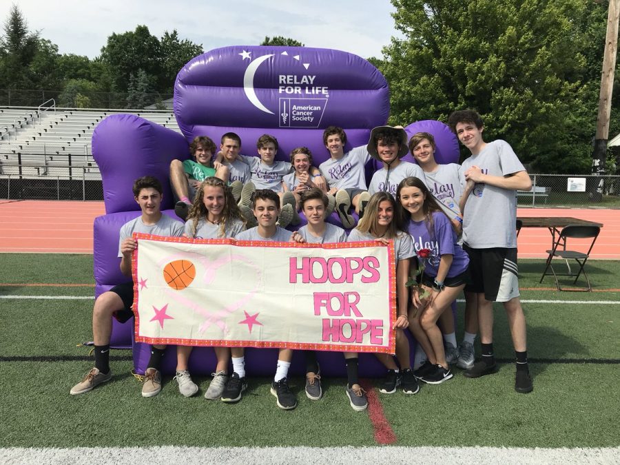 Team 'Hoops for Hope' showing off their creative banner.