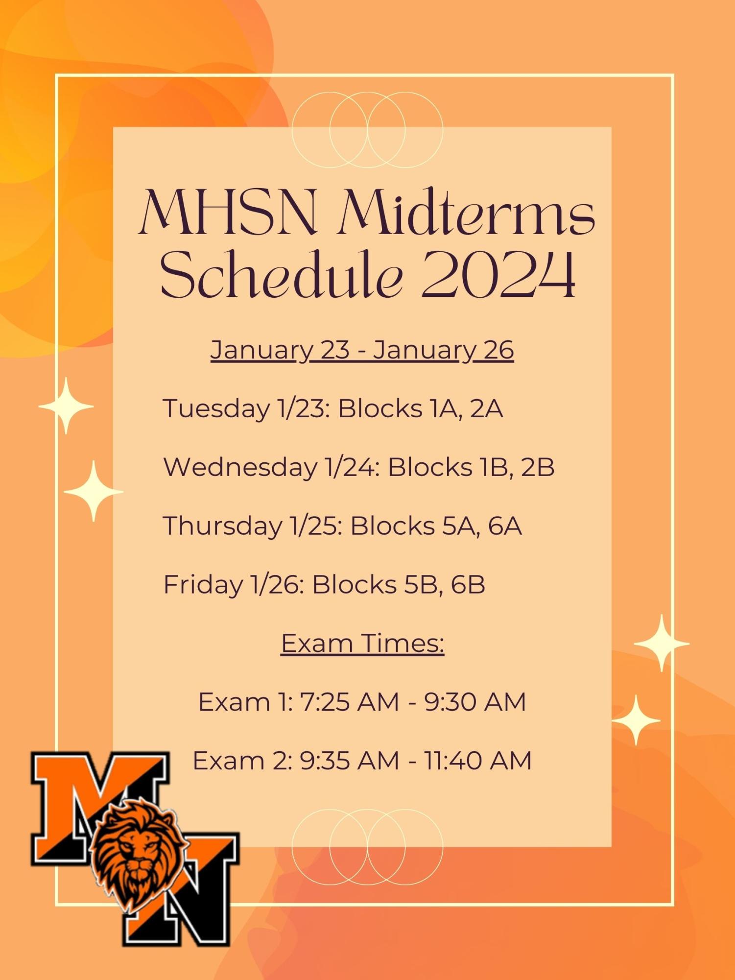 Middletown North Mid Term Schedules The Lion's Roar